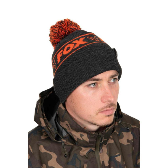 FOX Collection Bobble Black/Orange - pletená čiapka