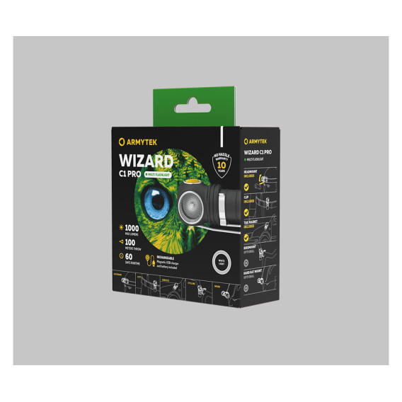 ARMYTEK Wizard C1 Pro Magnet USB White - multifunkčná čelovka