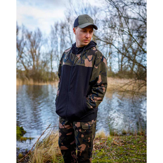 FOX LW BLack/Camo Split Zip Hoody - mikina