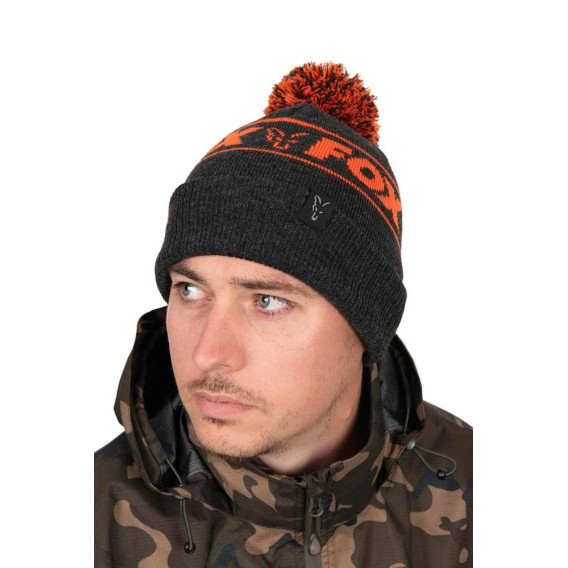 FOX Collection Bobble Black/Orange - pletená čiapka